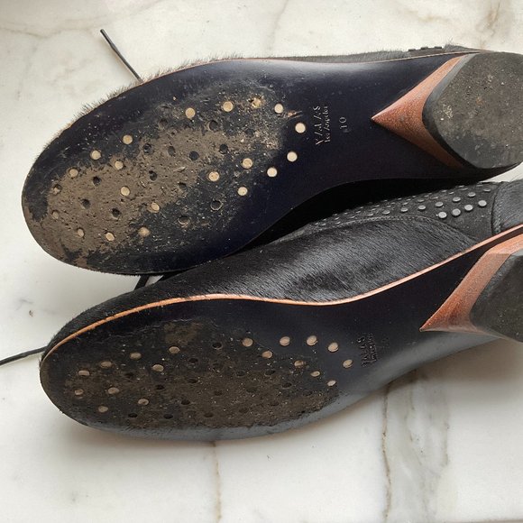 VALAS Hair On Black Laced Loafers with Gold metal Trim Lace Panel - Picture 5 of 6